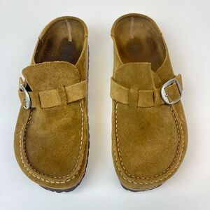 Birkenstock Brown Suede Mules with Buckle